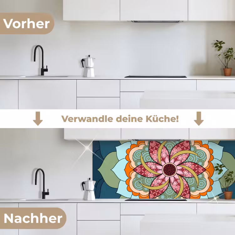 Mandala - Geometrisch - Kunst - Decoratief - Kleurrijk keuken achterwand 2 middel -voor-na_DE