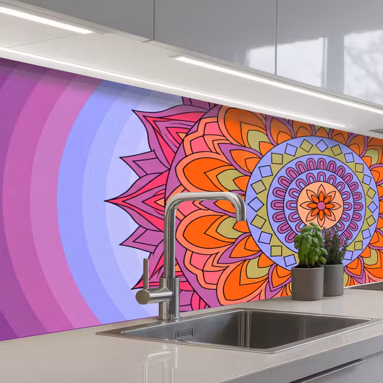 Mandala - Cirkel - Abstract - Kleurrijk - Patroon keuken achterwand 2 middel -3d_schuin