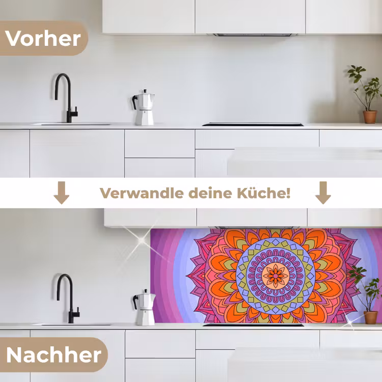 Mandala - Cirkel - Abstract - Kleurrijk - Patroon keuken achterwand 2 middel -voor-na_DE