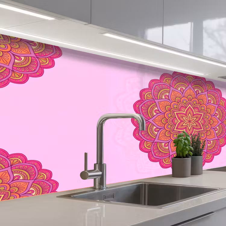 Mandala - Cirkel - Spiritueel - Oosters - Roze keuken achterwand 2 middel -3d_schuin