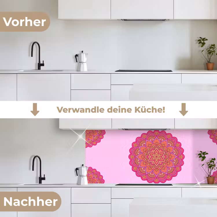 Mandala - Cirkel - Spiritueel - Oosters - Roze keuken achterwand 2 middel -voor-na_DE
