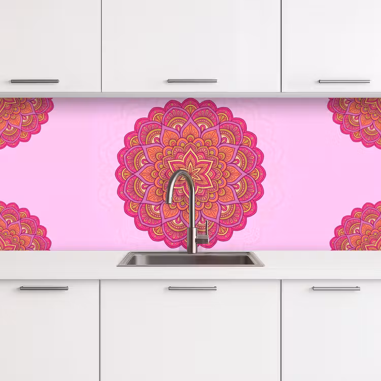 Mandala - Cirkel - Spiritueel - Oosters - Roze keuken achterwand 2 middel -3d