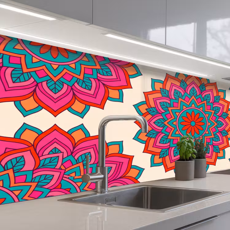 Mandala - Patroon - Abstract - Kleurrijk - Modern keuken achterwand 2 middel -3d_schuin