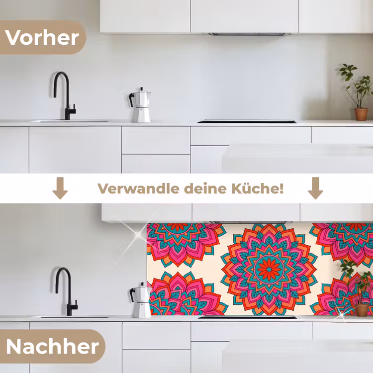 Mandala - Patroon - Abstract - Kleurrijk - Modern keuken achterwand 2 middel -voor-na_DE