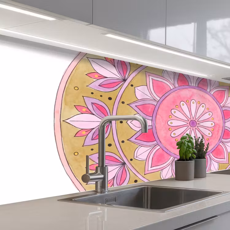 Mandala - Patroon - Kunst - Aquarel - Roze keuken achterwand 2 middel -3d_schuin