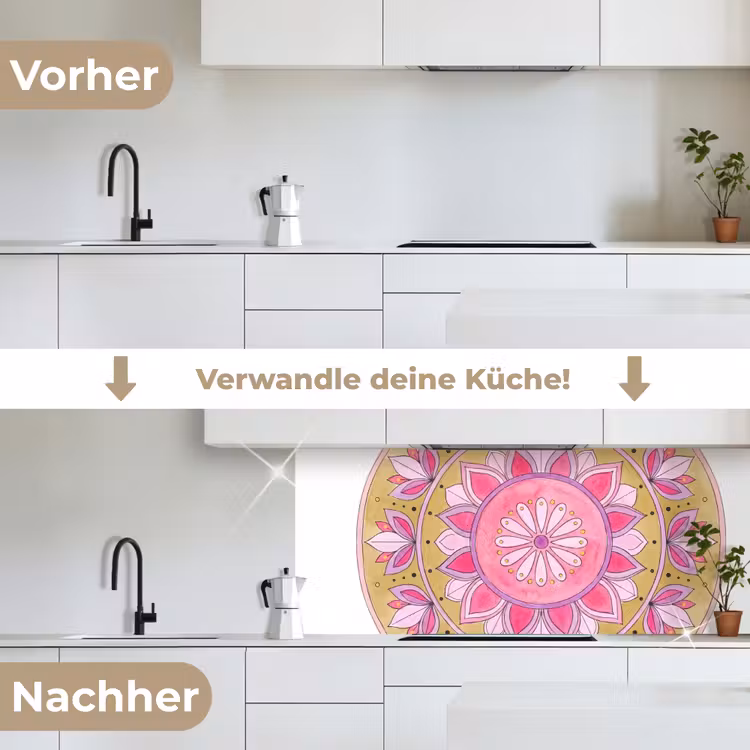 Mandala - Patroon - Kunst - Aquarel - Roze keuken achterwand 2 middel -voor-na_DE