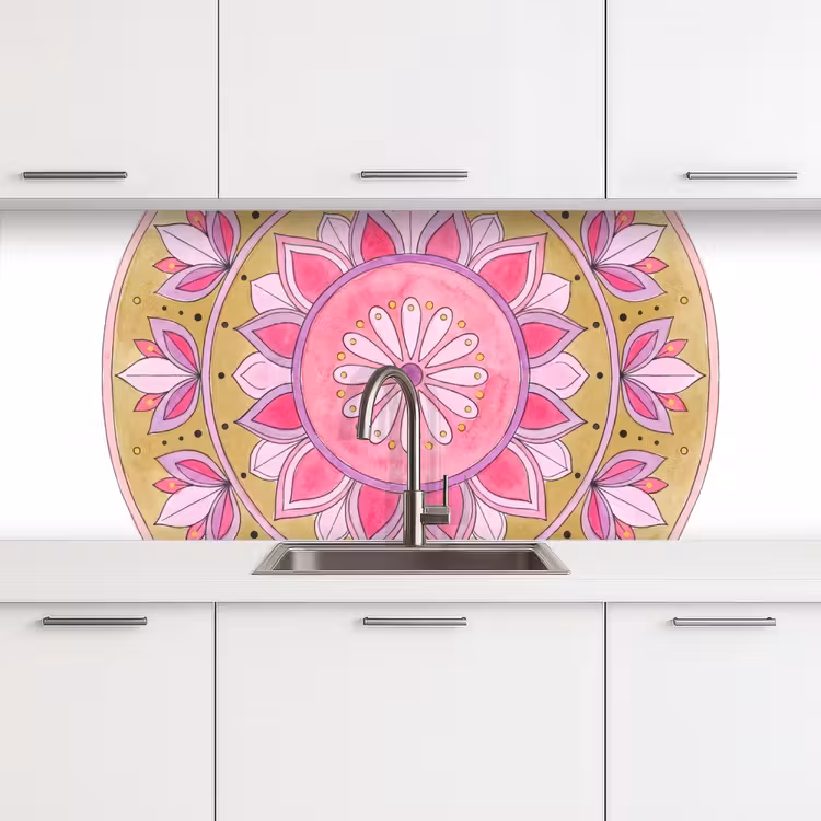 Mandala - Patroon - Kunst - Aquarel - Roze keuken achterwand 2 middel -3d