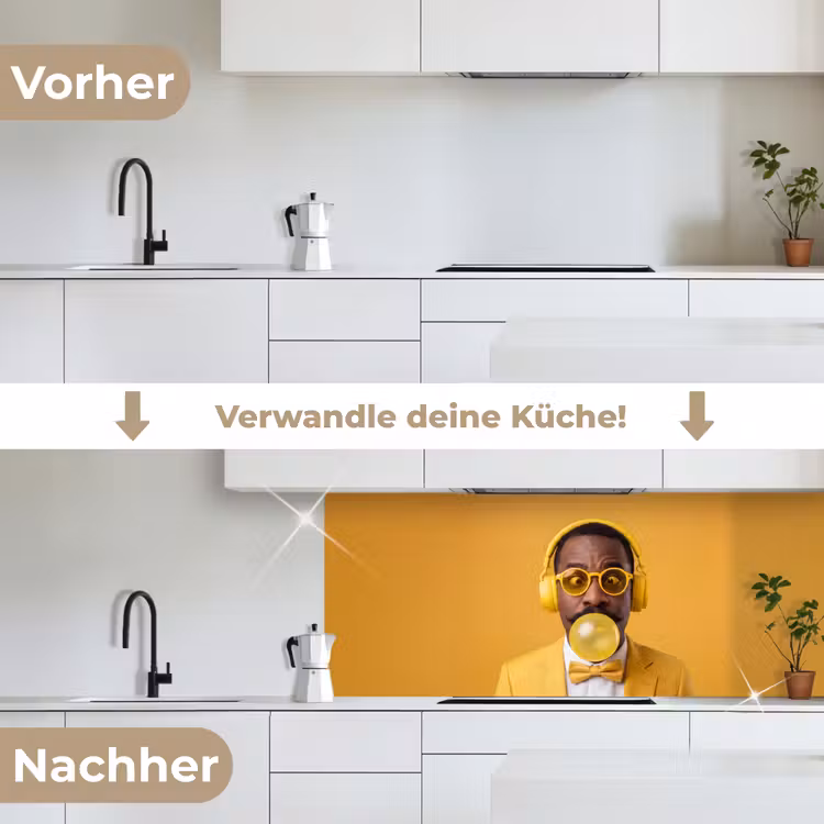 Man - Bubblegum - Portret - Geel - Modern keuken achterwand 2 middel -voor-na_DE