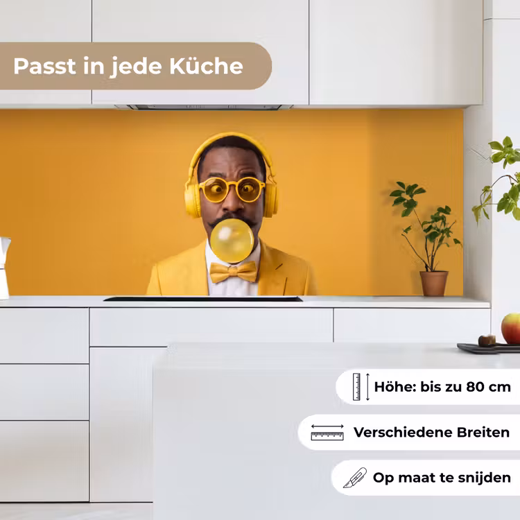 Man - Bubblegum - Portret - Geel - Modern keuken achterwand 2 middel -sfeer4_DE