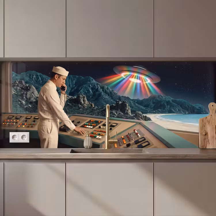 Küchenrückwand - Mann – Kontrollraum – Strand - Man - Controlekamer - Strand keuken achterwand 2 middel zz_3dshopping