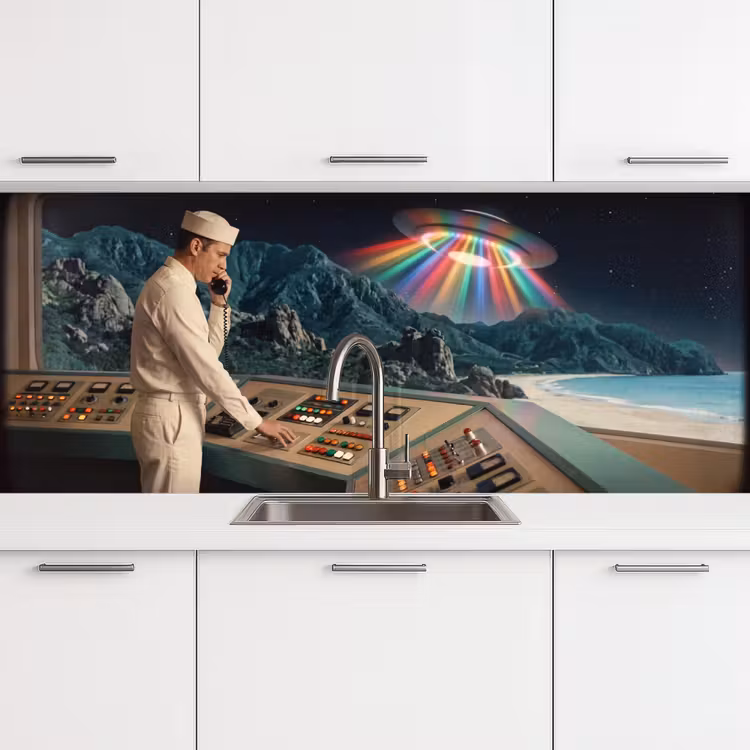 Küchenrückwand - Mann – Kontrollraum – Strand - Man - Controlekamer - Strand keuken achterwand 2 middel