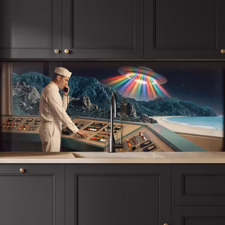 Küchenrückwand - Mann – Kontrollraum – Strand - Man - Controlekamer - Strand keuken achterwand 2 middel