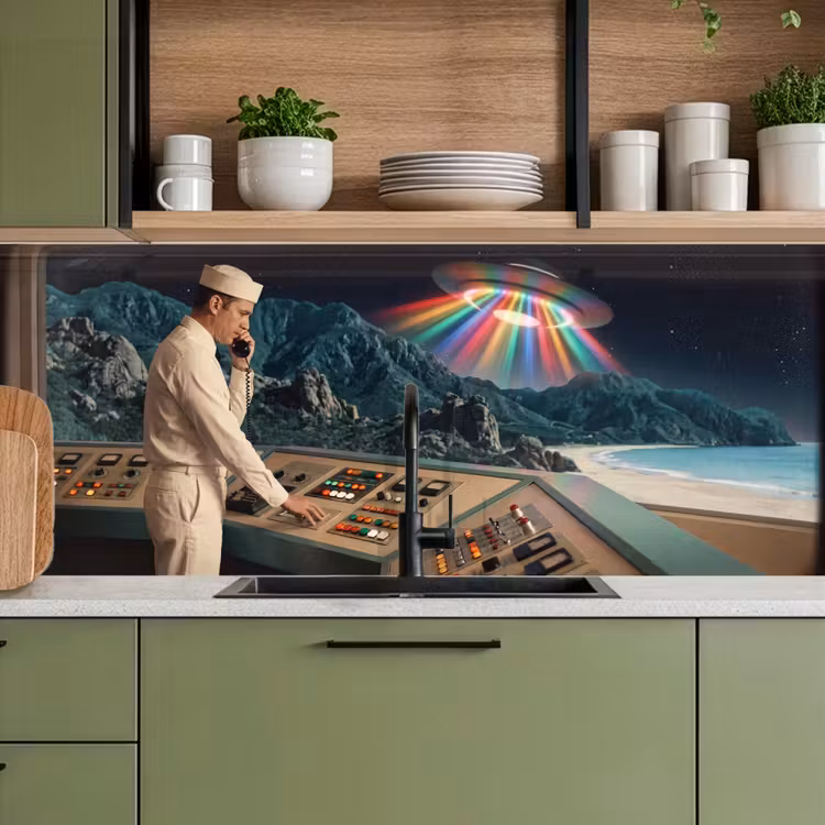 Küchenrückwand - Mann – Kontrollraum – Strand - Man - Controlekamer - Strand keuken achterwand 2 middel
