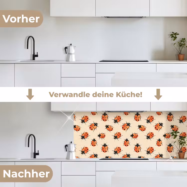 Lieveheersbeestjes - Patroon - Rood keuken achterwand 2 middel 871 -voor-na_DE