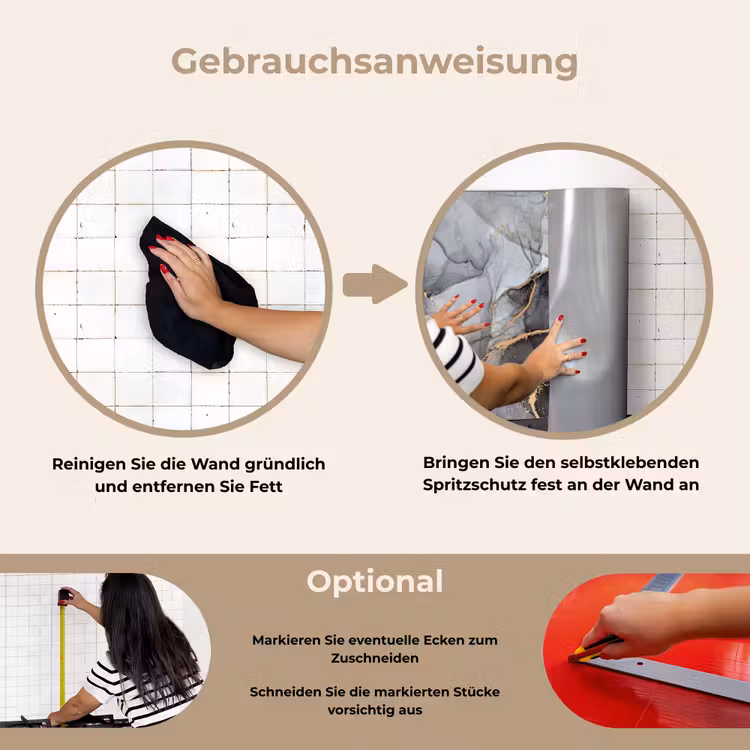 Marmer - Abstract - Goud - Grijs keuken achterwand spatscherm klein -gebruiksaanwijzing_DE
