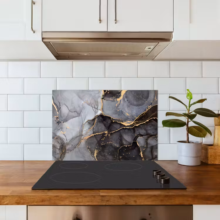 Marmer - Abstract - Goud - Grijs keuken achterwand spatscherm klein -sfeer2