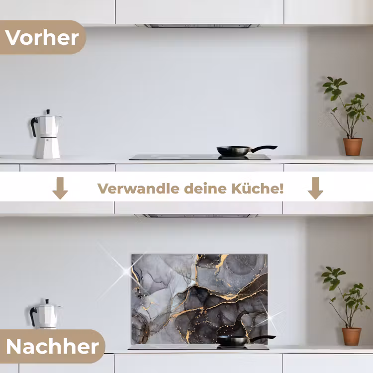 Marmer - Abstract - Goud - Grijs keuken achterwand spatscherm klein -voor_na_DE