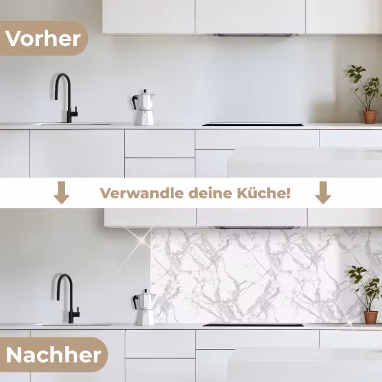 Marmer - Zuiver - Grijs - Aders keuken achterwand 2 middel 871 -voor-na_DE