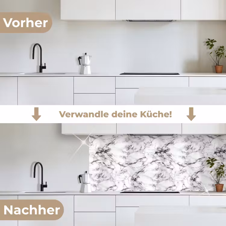 Marmer - Zwart - Dramatisch - Wit keuken achterwand 2 middel 871 -voor-na_DE
