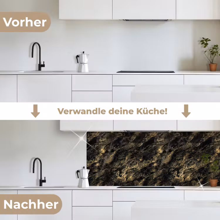 Marmer - Zwart - Goud keuken achterwand 2 middel 871 -voor-na_DE