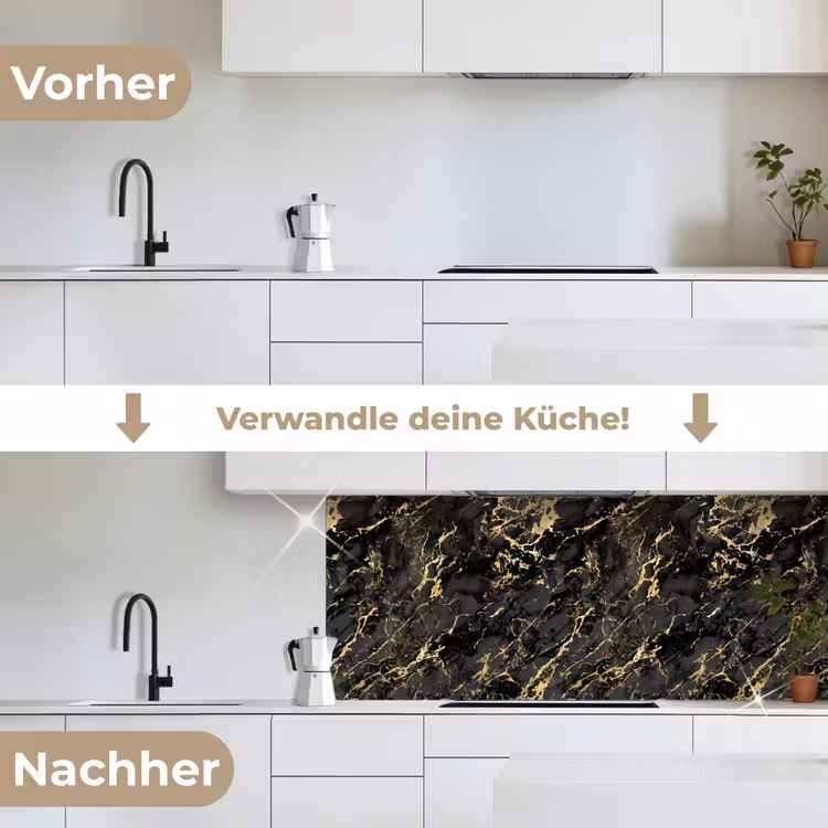 Marmer - Zwart - Goudstructuur keuken achterwand 2 middel 871 -voor-na_DE