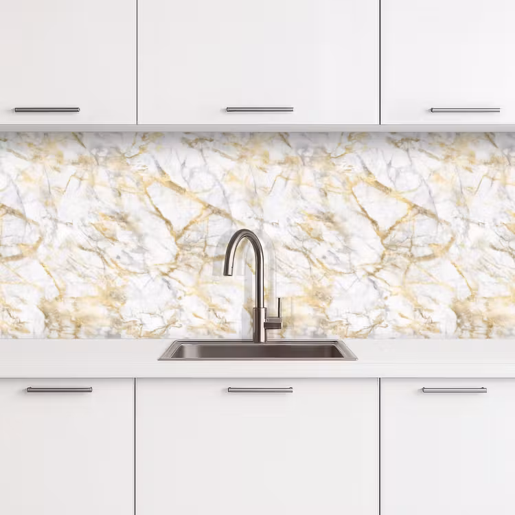 Marmer - Wit - Expressief - Goudaccenten keuken achterwand 2 middel 871 -3d