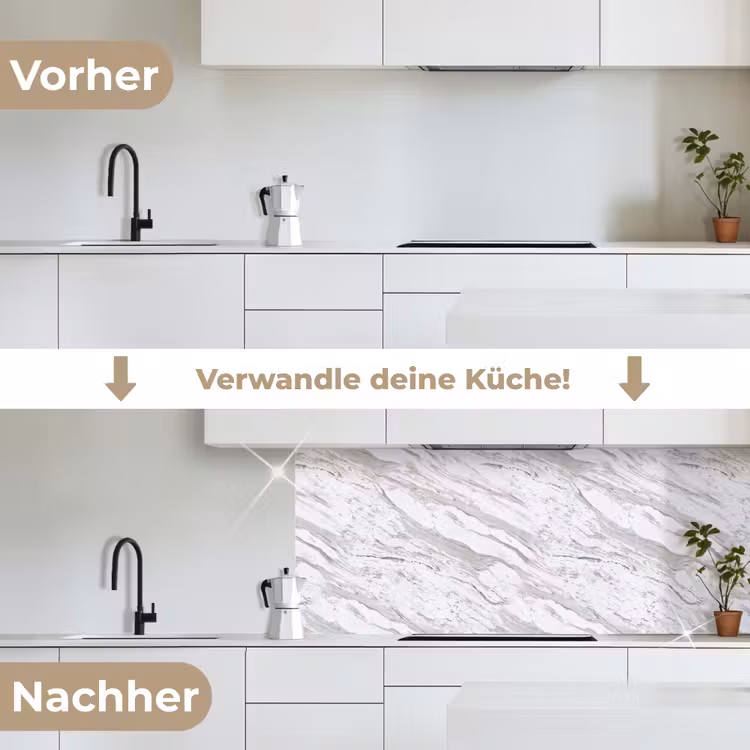 Marmer - Wit - Grijsgroen keuken achterwand 2 middel 871 -voor-na_DE