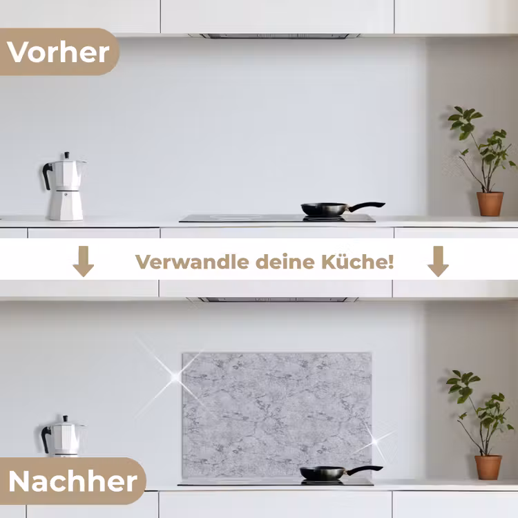 Marmerplaat - Patroon - Grijs keuken achterwand spatscherm klein 900 -voor_na_DE