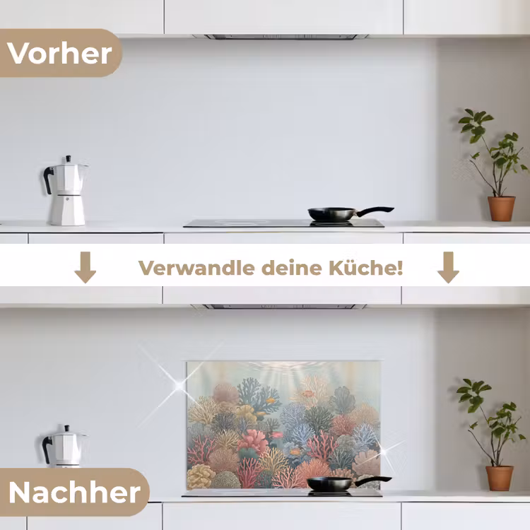 Zee - Koraal - Vis - Natuur - Kleurrijk keuken achterwand spatscherm klein -voor_na_DE