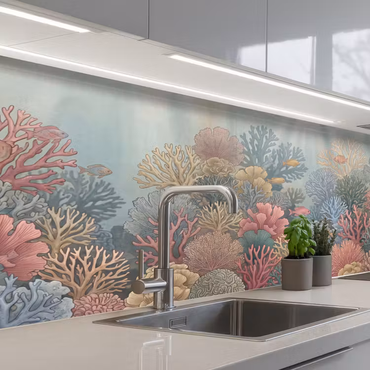 Zee - Koraal - Vis - Natuur - Kleurrijk keuken achterwand 2 middel -3d_schuin