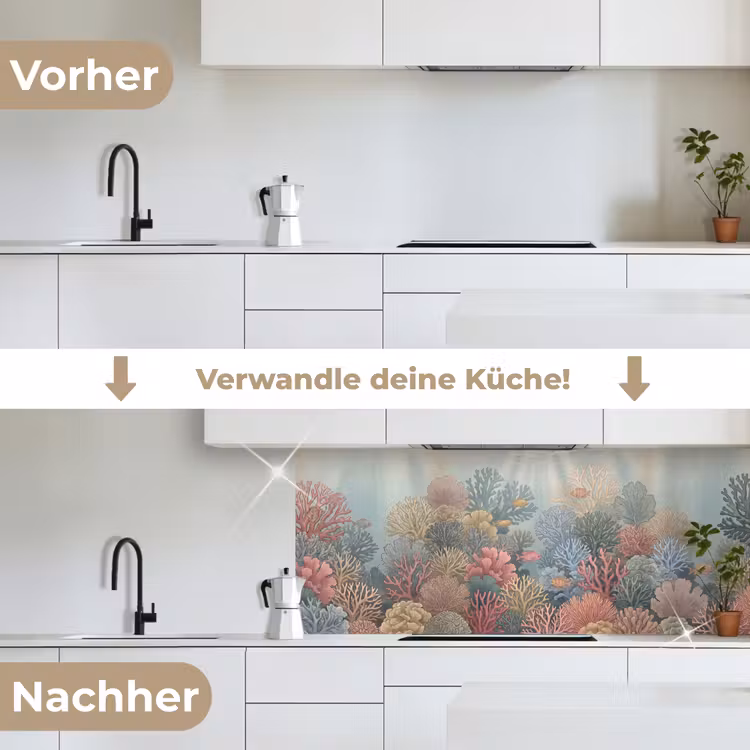 Zee - Koraal - Vis - Natuur - Kleurrijk keuken achterwand 2 middel -voor-na_DE