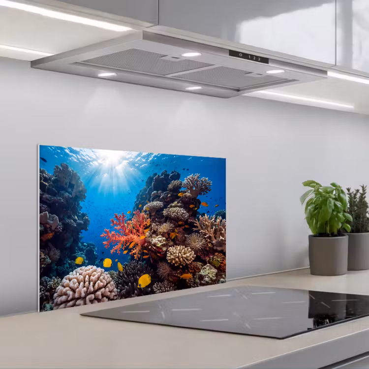 Zee - Koraalrif - Natuur - Levendig - Blauw keuken achterwand spatscherm klein -3d_schuin