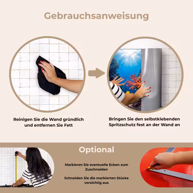 Zee - Koraalrif - Natuur - Levendig - Blauw keuken achterwand spatscherm klein -gebruiksaanwijzing_DE