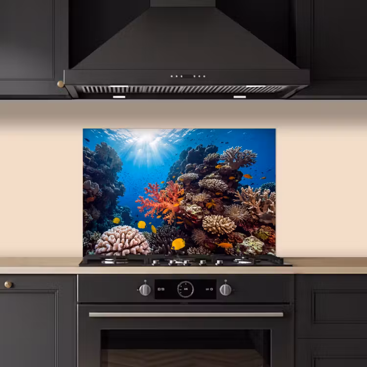Zee - Koraalrif - Natuur - Levendig - Blauw keuken achterwand spatscherm klein -sfeer1