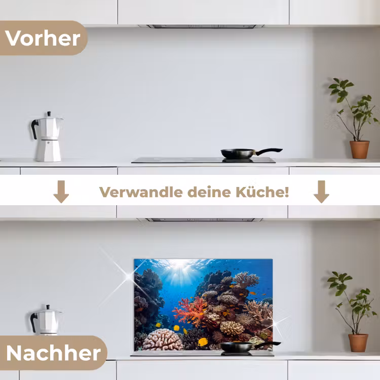 Zee - Koraalrif - Natuur - Levendig - Blauw keuken achterwand spatscherm klein -voor_na_DE