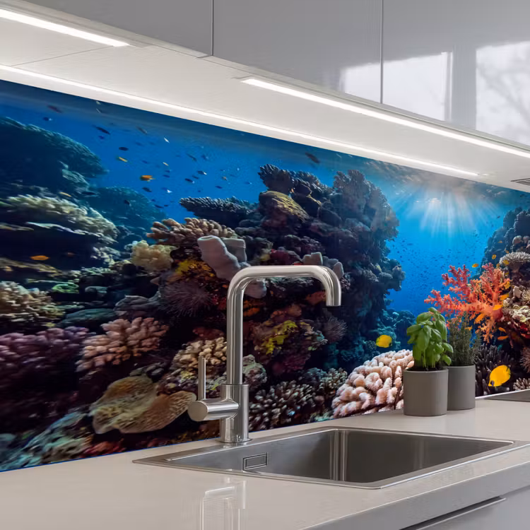Zee - Koraalrif - Natuur - Levendig - Blauw keuken achterwand 2 middel -3d_schuin