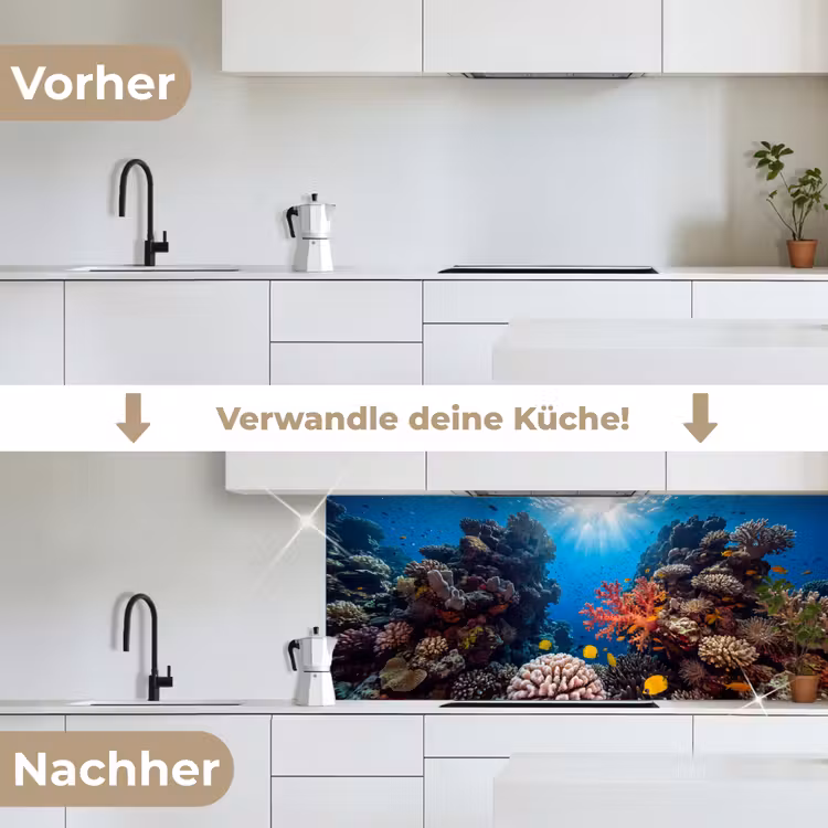 Zee - Koraalrif - Natuur - Levendig - Blauw keuken achterwand 2 middel -voor-na_DE
