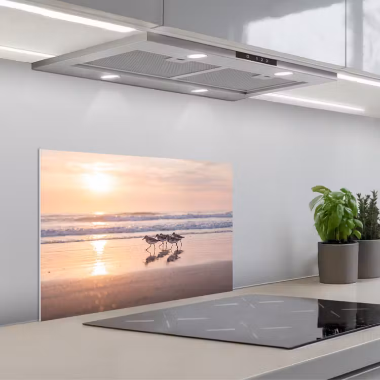 Zee - Vogels - Strand keuken achterwand spatscherm klein -3d_schuin