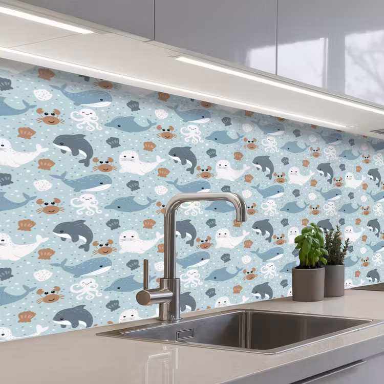 Oceaan - Walvis - Zeehond - Krab keuken achterwand 2 middel 871 -3d_schuin