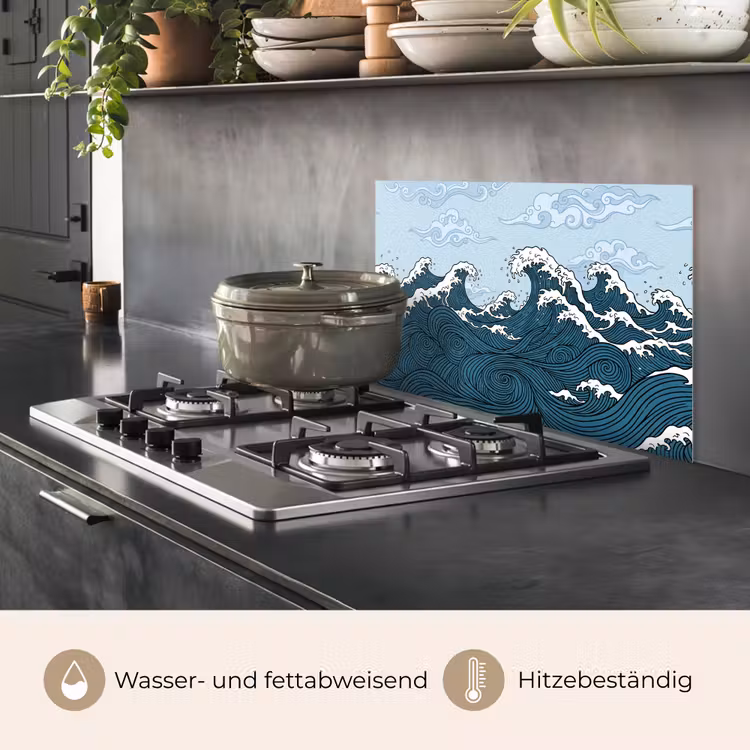 Zee - Golven - Japans - Natuur - Blauw keuken achterwand spatscherm klein -usp_DE