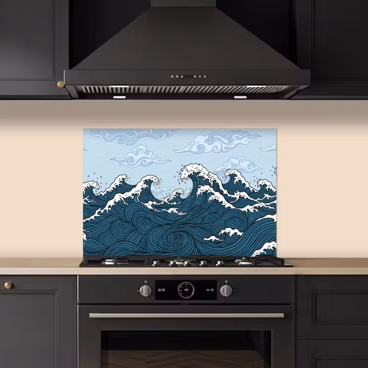 Zee - Golven - Japans - Natuur - Blauw keuken achterwand spatscherm klein -sfeer1