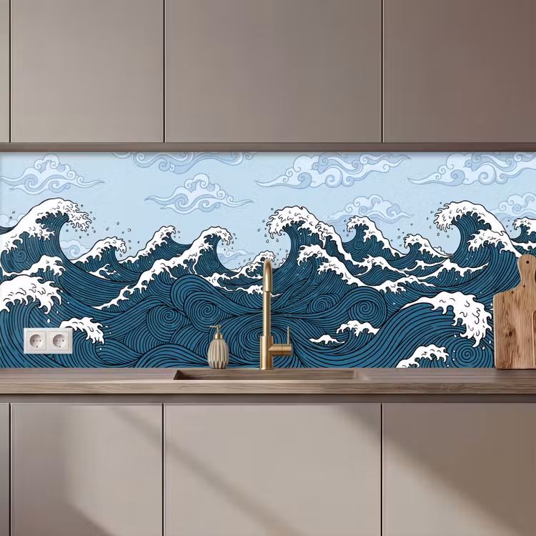 Zee - Golven - Japans - Natuur - Blauw keuken achterwand 2 middel zz_3dshopping