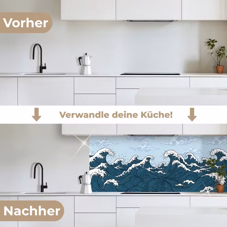 Zee - Golven - Japans - Natuur - Blauw keuken achterwand 2 middel -voor-na_DE
