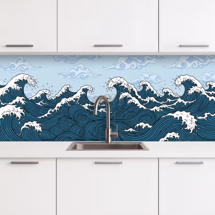 Zee - Golven - Japans - Natuur - Blauw keuken achterwand 2 middel -3d