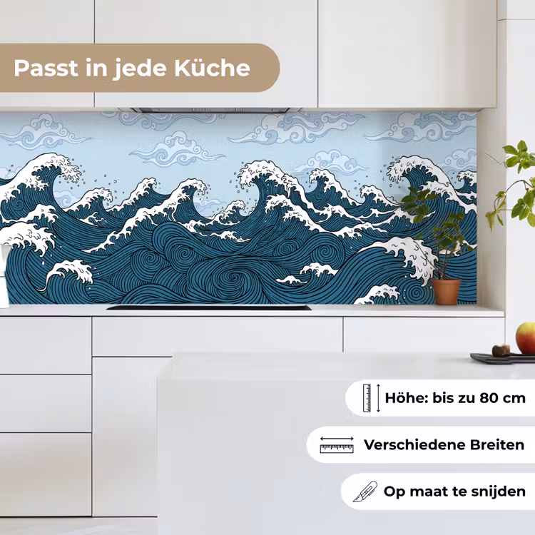 Zee - Golven - Japans - Natuur - Blauw keuken achterwand 2 middel -sfeer4_DE