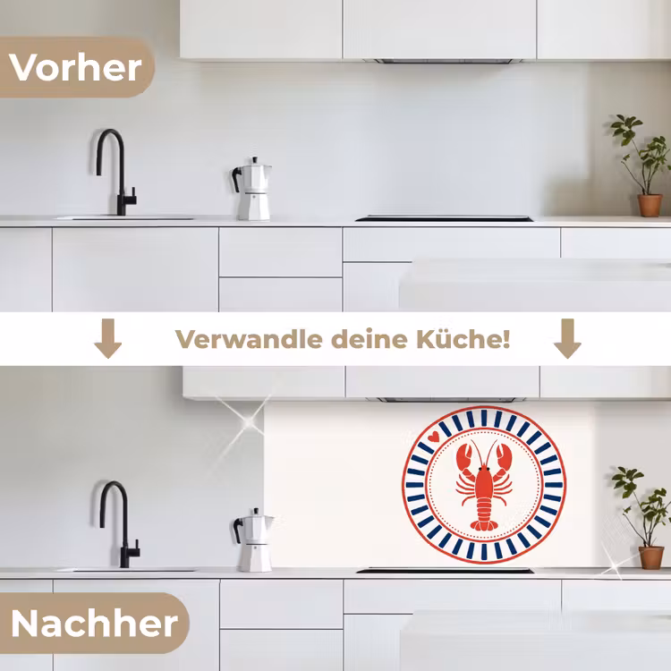 Zeeleven - Kreeft - Embleem - Grafisch - Rood keuken achterwand 2 middel -voor-na_DE