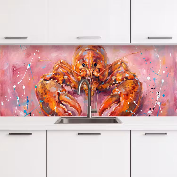 Zeeleven - Kreeft - Spatters - Abstract - Roze keuken achterwand 2 middel -3d