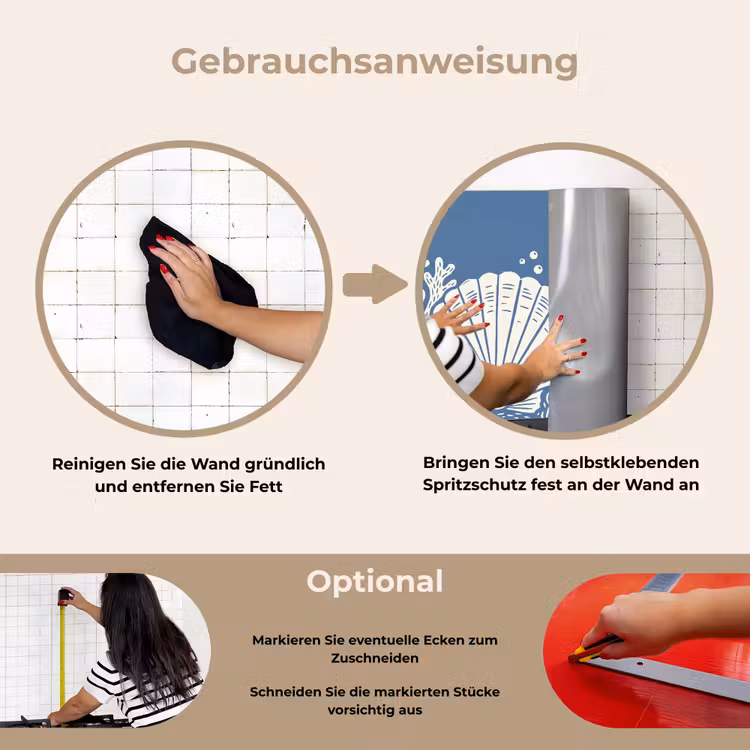 Zeeleven - Koraal - Schelp - Vis - Illustratie - Onderwater keuken achterwand spatscherm klein -gebruiksaanwijzing_DE