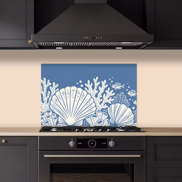 Zeeleven - Koraal - Schelp - Vis - Illustratie - Onderwater keuken achterwand spatscherm klein -sfeer1