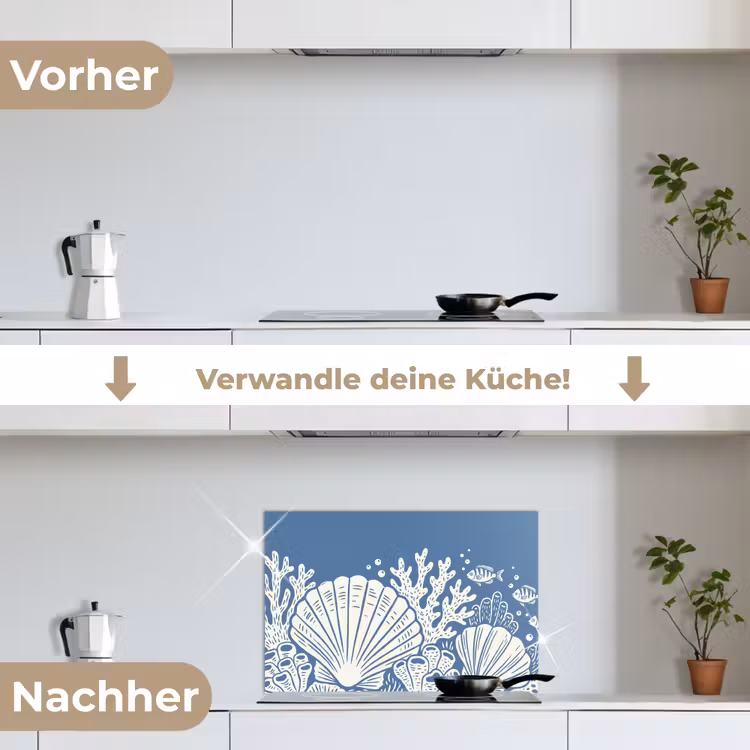 Zeeleven - Koraal - Schelp - Vis - Illustratie - Onderwater keuken achterwand spatscherm klein -voor_na_DE